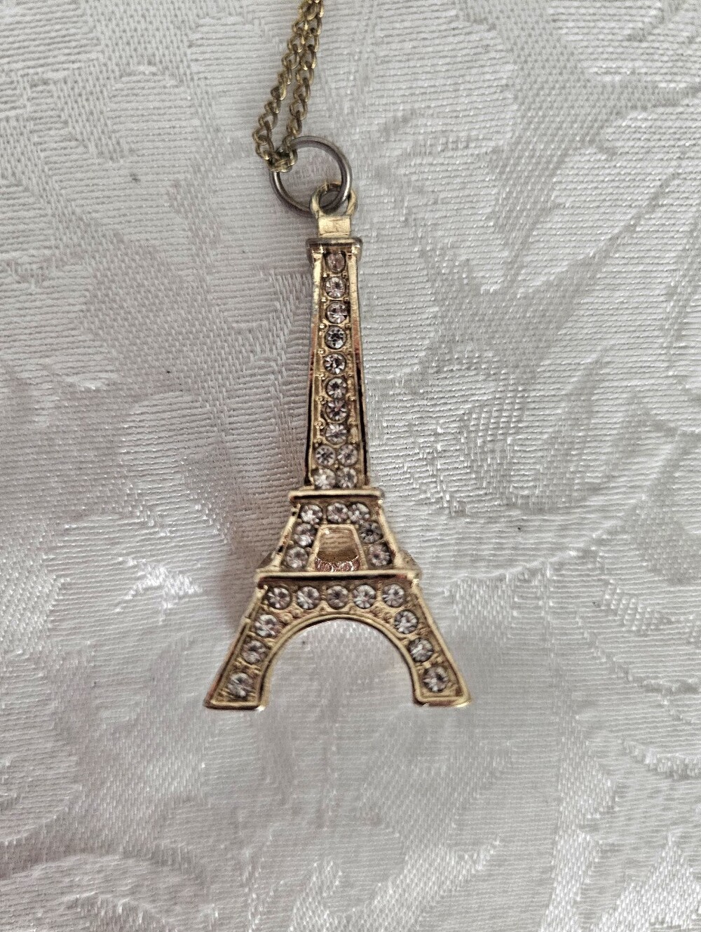 Chic Gold-tone Eiffel Tower Rhinestone Crystal Pendant Necklace